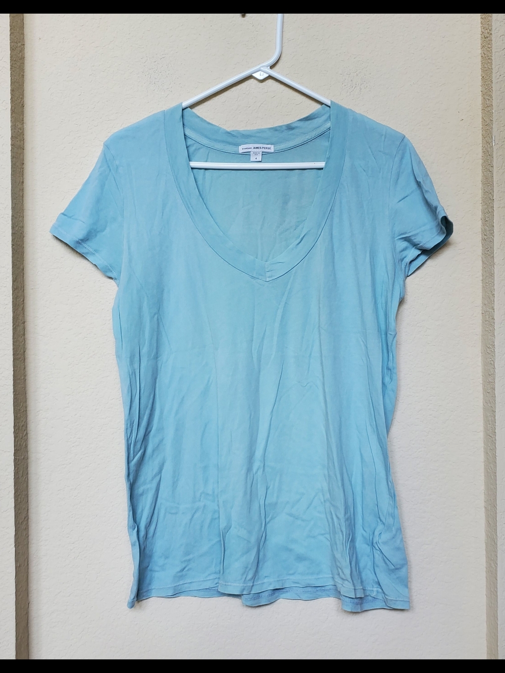 James Perse Pale Blue V-Neck Short Sleeve Tee.  Size XL